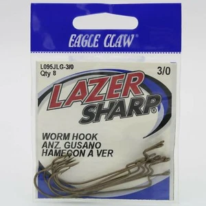 Eagle Claw Lazer Sharp Worm Hooks L095JLG Size 3/0 8 Pack c - Picture 1 of 2