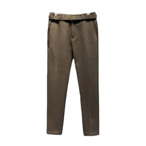Men Faux Wool Suit Dress Pants Business Formal with Belts Slim Fit No Iron Pants - Picture 1 of 16