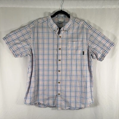 Columbia Shirt Women's XL Pink Blue Plaid Button Up Short Sleeve Regular Fit - Image 1 of 4