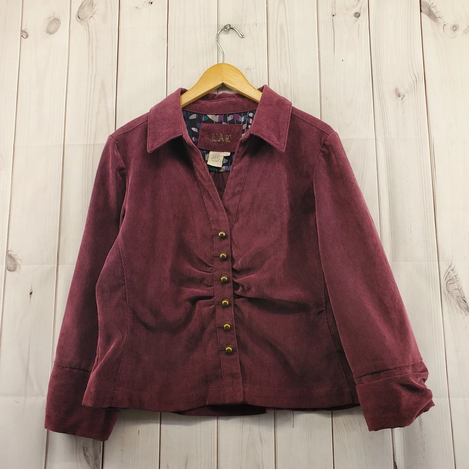 Lamb Blazer Jacket Women Large Corduroy Purple Vintage Y2K Military Buttons - Image 1 of 4