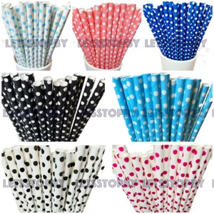 100/500 Bulk Paper Straws Polka Dot for Birthday Baby Shower Party Disposable - Picture 1 of 10