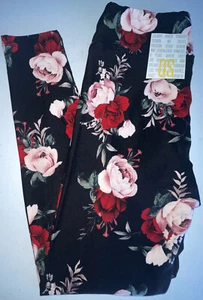 NEW LuLaRoe OS One Size (2-10) Black Red Pink Mauve Green Roses Floral Leggings - Picture 1 of 10