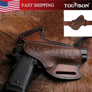 TOURBON Leather 5" Gov't 1911 Belt Holster Handgun OWB Case Glock Ruger Cover US - Picture 1 of 24
