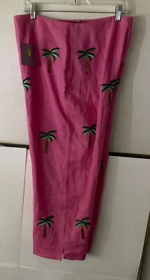 New CJ Laing Pants Pink With Palm trees Linen size 14 Cruise - Image 1 of 4