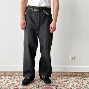 Antique 1930s French Workwear Lutteurs Faded Suspender Buckle Back Wool Trousers - Picture 1 of 14
