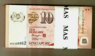 SINGAPORE 10 DOLLAR P-48 2018 X 100 Pc Lot BUNDLE Scout Soccer UNC Football NOTE - Image 1 of 4