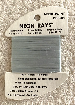 Rainbow Gallery Neon Rays Needlepoint Ribbon Rayon 1 Card 10 yards N 54 Blue - Image 1 of 4