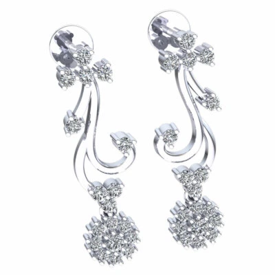 Pendientes colgantes genuinos de oro macizo de 10 quilates con racimo de diamantes de corte redondo de 0,5 quilates para damas Foto 1 de 4