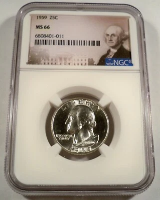 1959 NGC MS66 WASHINGTON QUARTER VERY WHITE GREAT LUSTER SILVER MS 66 25c - Image 1 of 4