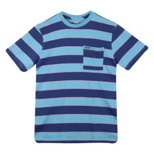 Volcom Boy's Sky Blue & Navy With Coral Striped S/S T-Shirt (S02) - Picture 1 of 3