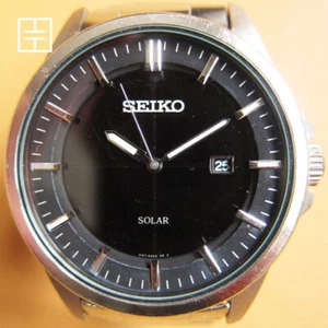 SEIKO V157-0AF0 Solar Stainless Steel Mens Watch with Black Dial - Picture 1 of 9