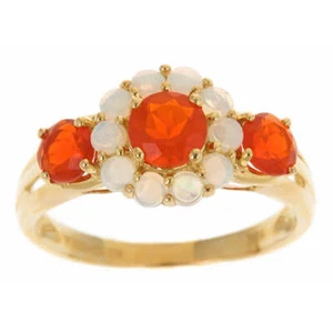 Anillo de ópalo de fuego mexicano de corte redondo de oro amarillo de 10 quilates con melodía de gin and grace 0,47 tcw 6 - Imagen 1 de 21