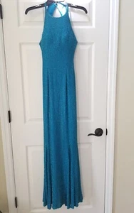 Vintage 90's 2000's Y2K Cache Blue Beaded Dress Mermaid Flare Backless Formal - Picture 1 of 9