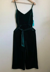GB Gianni Bini Junior Jumpsuit Green Velvet Zip Pockets Wide Leg (3 Sizes) NEW - Picture 1 of 8