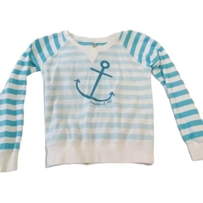 Frankfort MI Michigan Sweatshirt Women’s Medium Blue Strip - Image 1 of 4