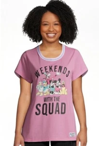 Disney Mickey Weekend NEW♈Womens Printed SS soft Sleep Top size XS~White/Pink - Picture 1 of 5