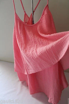 NWT C & C California Salmon Rose Cotton Sexy Tiered Summer Relaxed Top M $68 - Image 1 of 4