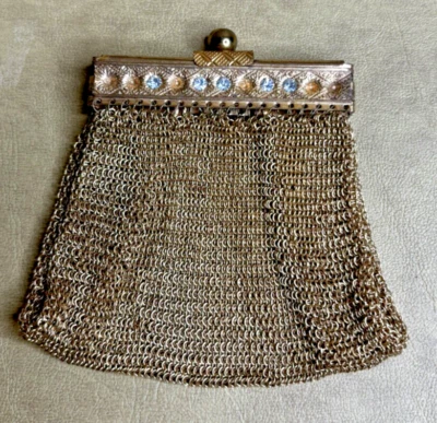 Antiguo Monedero Bolsa Oro Dorado Malla Fina Cadena Correo **LEER** Foto 1 de 4