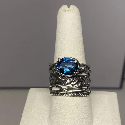 Or Paz Israel Sterling Silver & Blue Topaz Ring Woven Band Ring Size 9, 8.2 G - Image 1 of 4