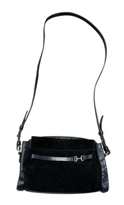 Halston Heritage Bolso Bandolera Cuero Gamuza Negro Sobre Solapa Cremallera Foto 1 de 4