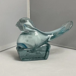 Vintage Art Glass Bird Paperweight Figurine Blue White - Picture 1 of 12