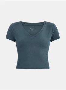 No Boundarie Short T-Shirt with V-Neck and Ribbéed for Woman Crop Teal Quartz XL - Bild 1 von 5