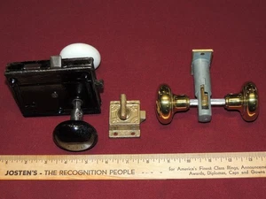 Vintage & Antique Mortise Door Lock Mechanism Glass & Brass handles, Small Latch - Picture 1 of 13