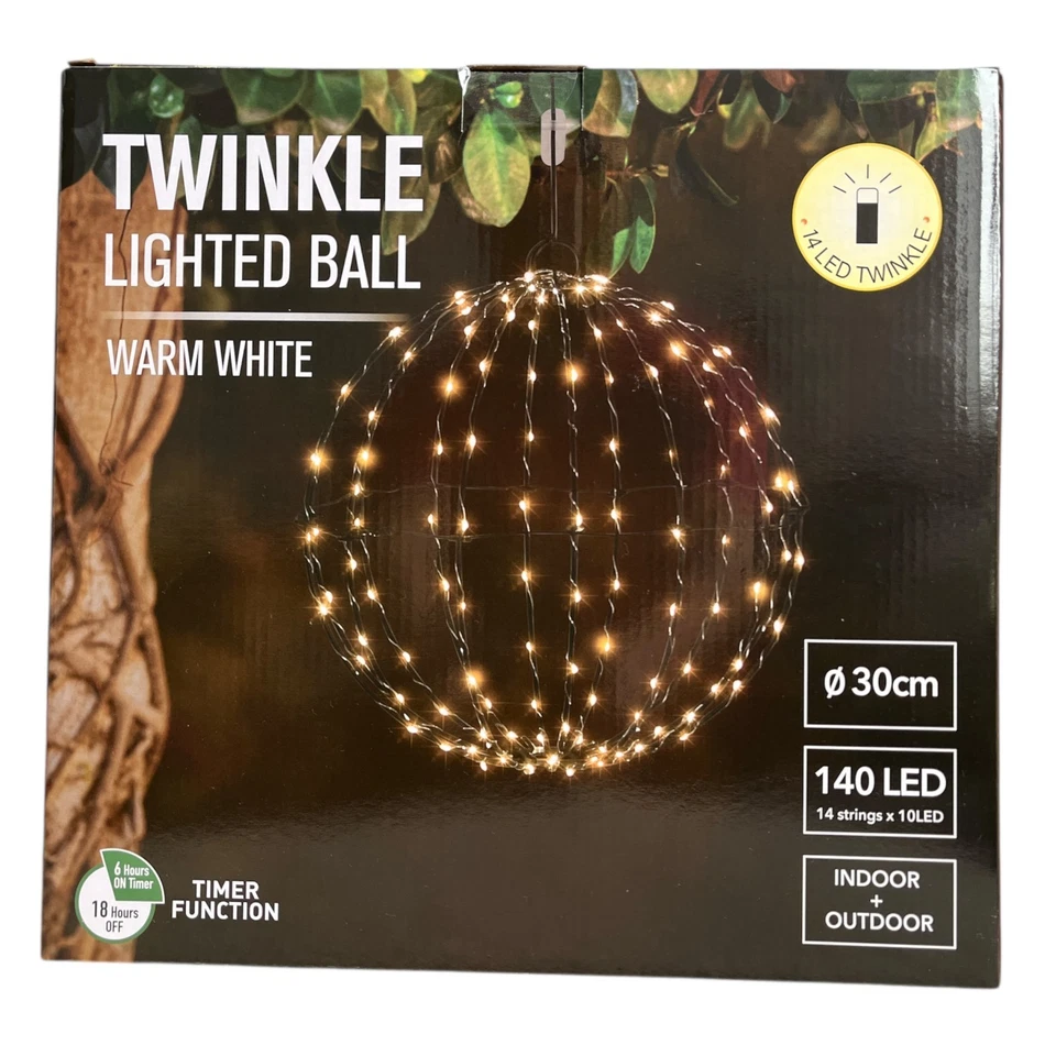 Twinkle Lighted Ball - Drahtkugel Leuchtkugel 140 LED 30cm Innen Außen warmweiß - Bild 1 von 1
