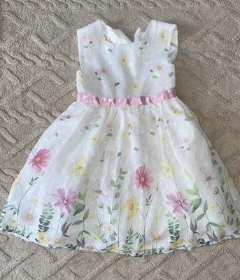 Girls Formal Dress - Floral Print Multi Layered Textured Dress With Bow, Size 6 - Image 1 of 4