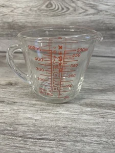 Vintage 2 Cup 16 oz Pyrex 516 Glass Red Letter Measuring Cup D-Handle - Picture 1 of 9