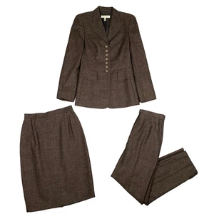 Vintage 90s Escada Womens Brown 3 Piece Suit Size 34 Wool Linen Elegant Career - Picture 1 of 23