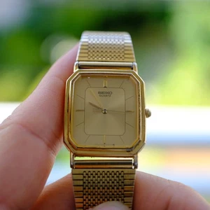 SEIKO Tank Quartz Gold Octagon Watch Mesh Band No Customs Fees US - Picture 1 of 7