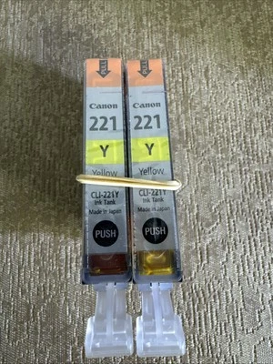 Paquete de 2 cartuchos de tinta sellados originales Canon 221 amarillos CLI-221Y Foto 1 de 4