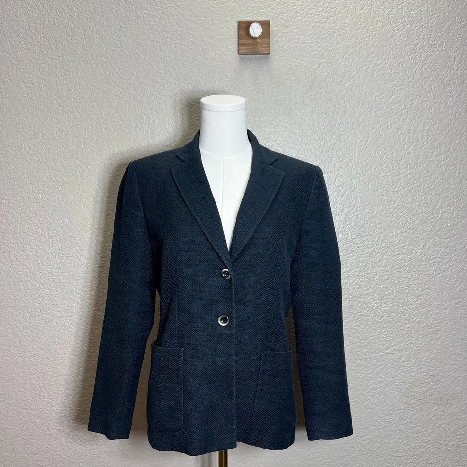 Blazer Anne Klein 2 Trajes Mujer Manga Larga Pico Azul Pequeño Talla 6P Bolsillos Foto 1 de 4