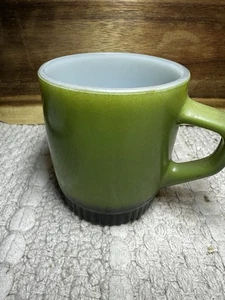 Vintage Anchor Hocking Fire King Green & Black Milk Glass Mug Cup Ribbed - Picture 1 of 3