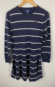 Polo Ralph Lauren Girls XL (16) Navy & White Striped Sweater Dress 100% Wool - Picture 1 of 4