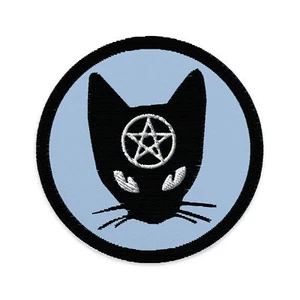 Black Cat Wiccan Pentagram Embroidered Patch Occult Symbols Iron On Applique - Picture 1 of 3
