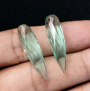 Aquamarine Quartz Smooth Drop Checker Cut Pair Loose Gemstone 8 x 30 MM - Picture 1 of 7