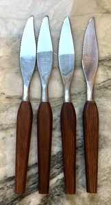 6 MCM Fleetwood Designer Stainless Teak Steak Knife Set 8" Danish - Picture 1 of 7
