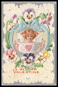 c1908 Be My Valentine Amor Gedicht Blumen geprägt antike Postkarte - Bild 1 von 2