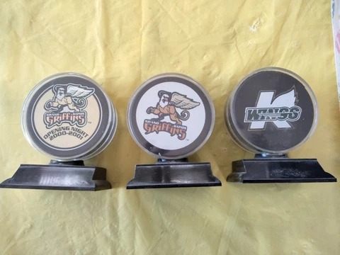 GRAND RAPIDS GRIFFINS and Kalamazoo Kwings - IHL hockey pucks- In cases- 3 pucks Cover
