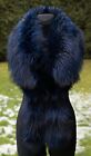 Platinum Saga Furs Navy Blue Fox Fur 63" Shoulder Wrap Stole Scarf Cuffs