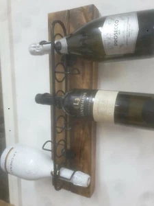 Wine rack. Black Metal On A Rustic Burnt Wooden Base. Man Cave. Bar. - Picture 1 of 5