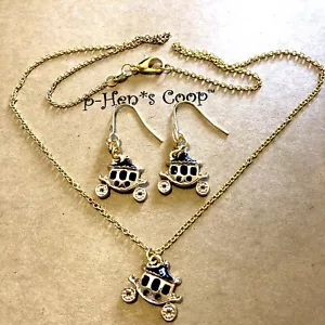Juego de pendientes de carruaje con esmalte negro (18"" 18k) artesanal EE. UU. 1904 - Imagen 1 de 3