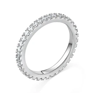 925 Sterling Silver Full Eternity Ring Engagement Band Pave Set Cubic Zirconia - Picture 1 of 5