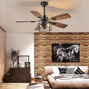 Rustic Ceiling Fan with Remote Control and APP for Farmhouse Dual Finish 5 Blade - Picture 1 of 8