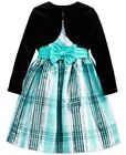 Bonnie Jean Girls 2-Pc Black /Turquoise Bolero & Plaid Dress Set - Msrp $68