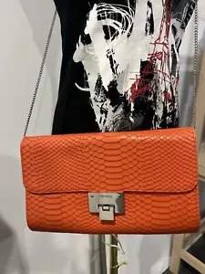 Olga Berg Orange Snake Print Chained Cross Body Bag - Picture 1 of 6