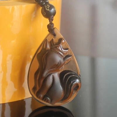 Collar de zorro obsidiana de hielo natural amuleto colgante cuentas con cadena para o mujer Foto 1 de 4