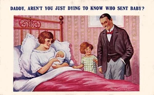 Postal de cómic C1920 Where Do Babies Come From Daddy Reg Maurice firmada por artista - Imagen 1 de 3